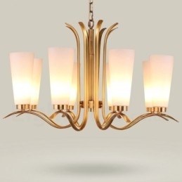 8 Light Retro Rustic Luxury Brass Pendant Lamp Chandelier with Glass Shade