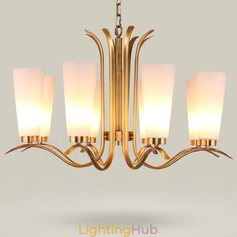 8 Light Retro Rustic Luxury Brass Pendant Lamp Chandelier with Glass Shade