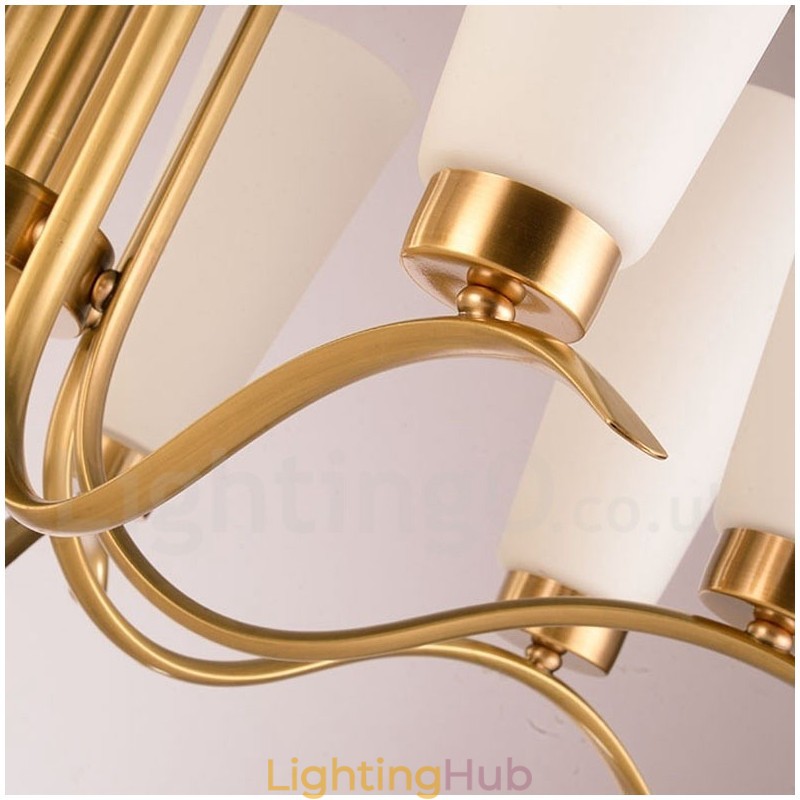 8 Light Retro Rustic Luxury Brass Pendant Lamp Chandelier with Glass Shade