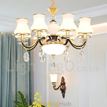 8 Light Retro Rustic Luxury Crystal Pendant Lamp Chandelier with Glass Shade 8 Light Retro Rustic Luxury Crystal Pendant Lamp Chandelier with Glass Shade
