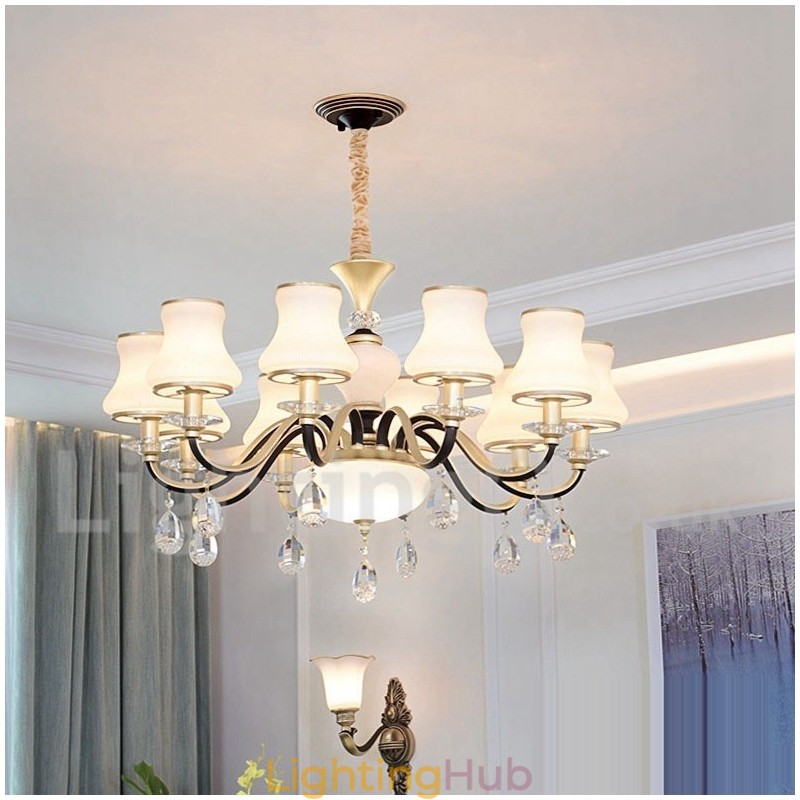Retro Rustic Luxury Crystal Pendant Lamp Chandelier with Glass Shade