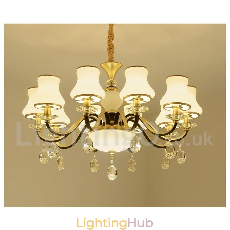 Retro Rustic Luxury Crystal Pendant Lamp Chandelier with Glass Shade