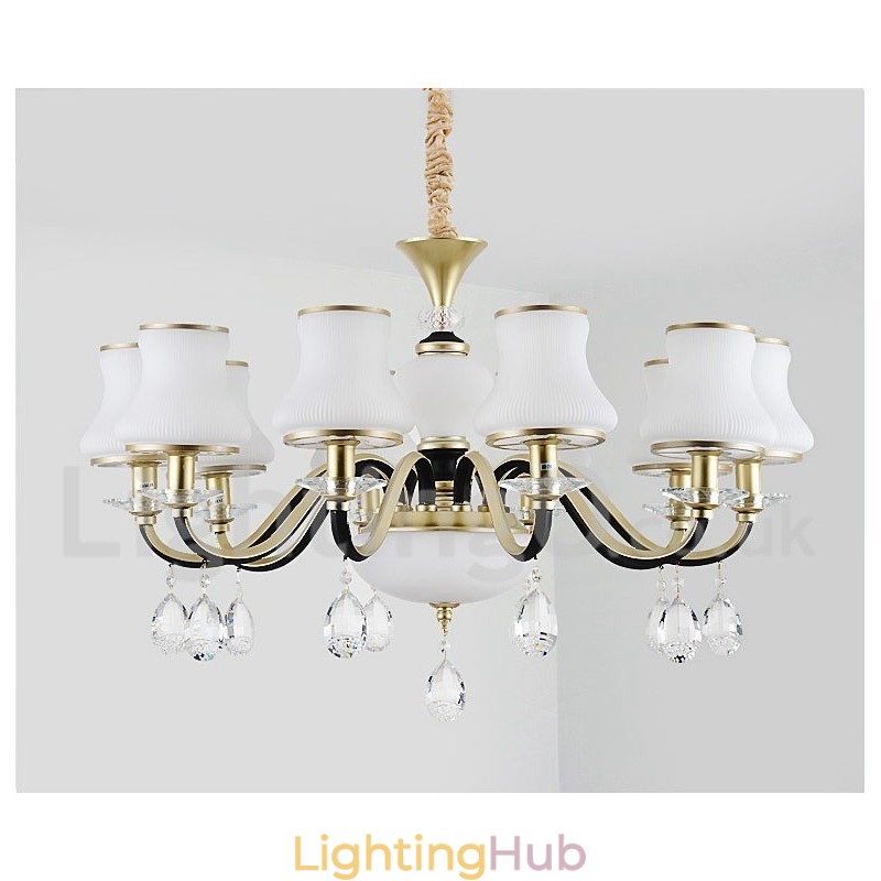 Retro Rustic Luxury Crystal Pendant Lamp Chandelier with Glass Shade