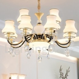 12 Light Retro Rustic Luxury Crystal Pendant Lamp Chandelier with Glass Shade