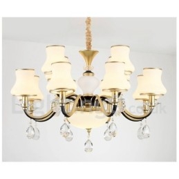 12 Light Retro Rustic Luxury Crystal Pendant Lamp Chandelier with Glass Shade