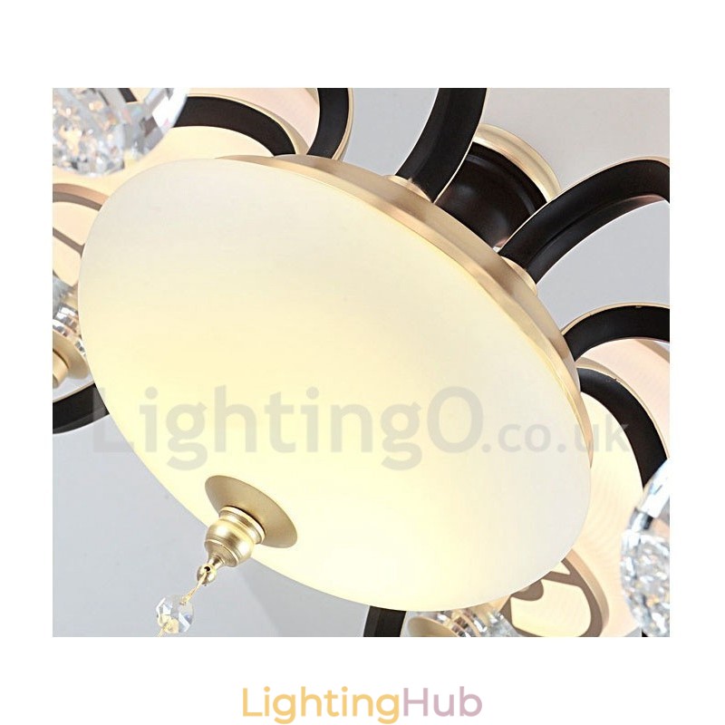 12 Light Retro Rustic Luxury Crystal Pendant Lamp Chandelier with Glass Shade