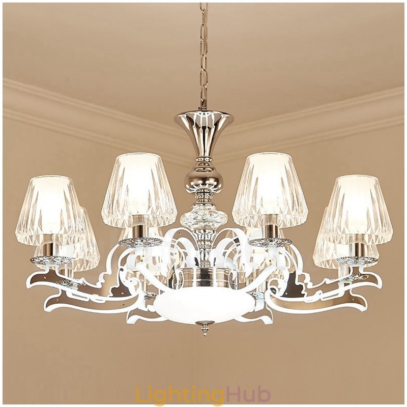 Retro Rustic Luxury Crystal Pendant Lamp Chandelier with Glass Shade
