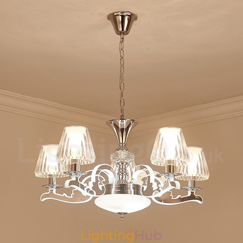 Retro Rustic Luxury Crystal Pendant Lamp Chandelier with Glass Shade