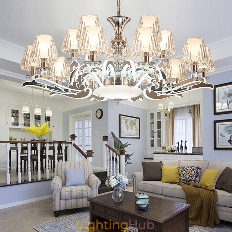 Retro Rustic Luxury Crystal Pendant Lamp Chandelier with Glass Shade