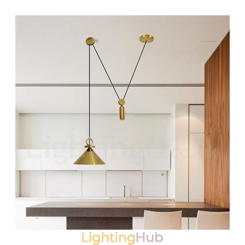 Pure Copper Modern Contemporary Nordic Style Rise and Fall Pendant Light Brass Ceiling Lamp