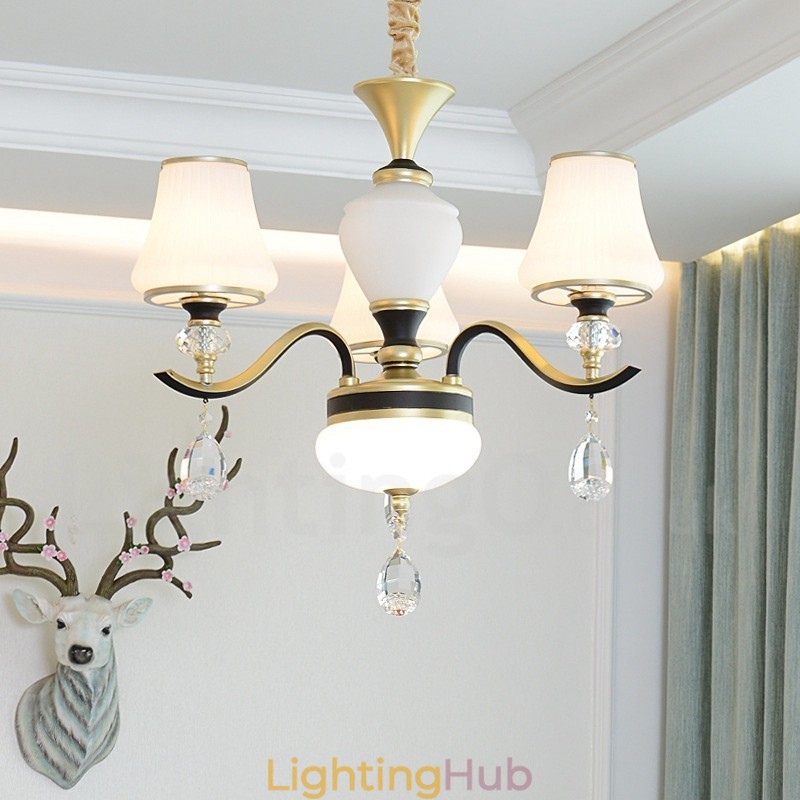 Modern Contemporary Retro Luxury Crystal Pendant Lamp Chandelier with Glass Shade
