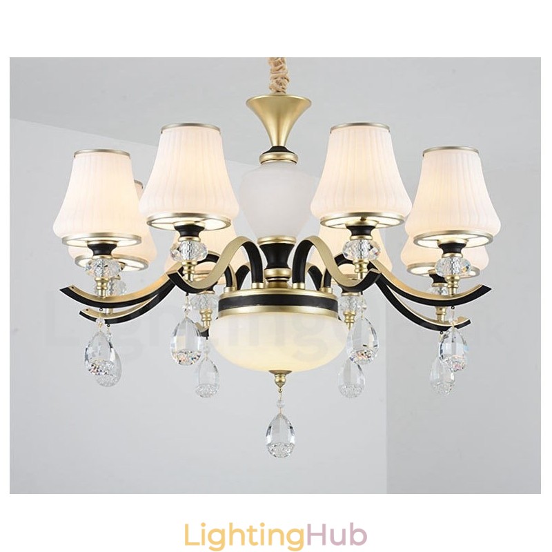 Modern Contemporary Retro Luxury Crystal Pendant Lamp Chandelier with Glass Shade