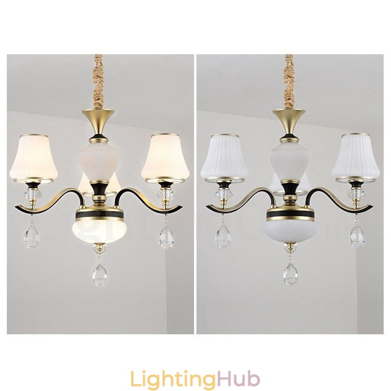 Modern Contemporary Retro Luxury Crystal Pendant Lamp Chandelier with Glass Shade