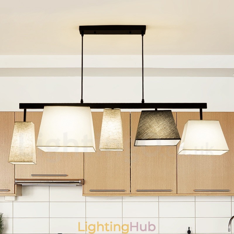 Modern Contemporary 5 Light Steel Pendant Light with Fabric Shade
