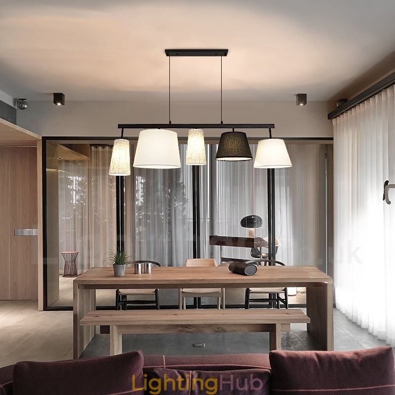 Modern Contemporary 5 Light Steel Pendant Light with Fabric Shade