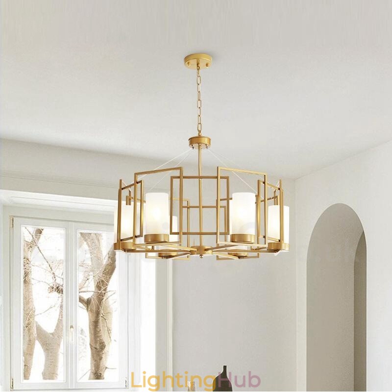 Modern Contemporary 6 Light Brass Pendant Light with Glass Shade