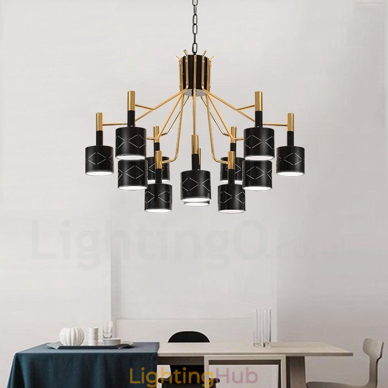 Modern Contemporary 12 Light Steel Chandelier with Steel Shade