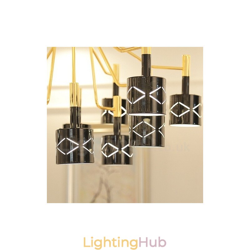 Modern Contemporary 12 Light Steel Chandelier with Steel Shade