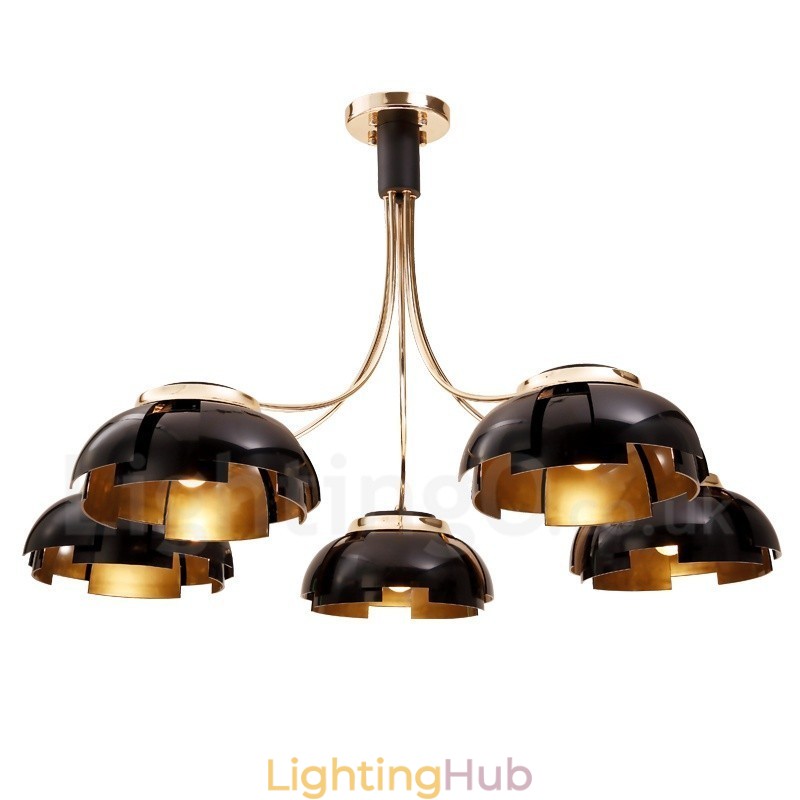 Modern Contemporary 5 Light Steel Chandelier with Acrylic Shade