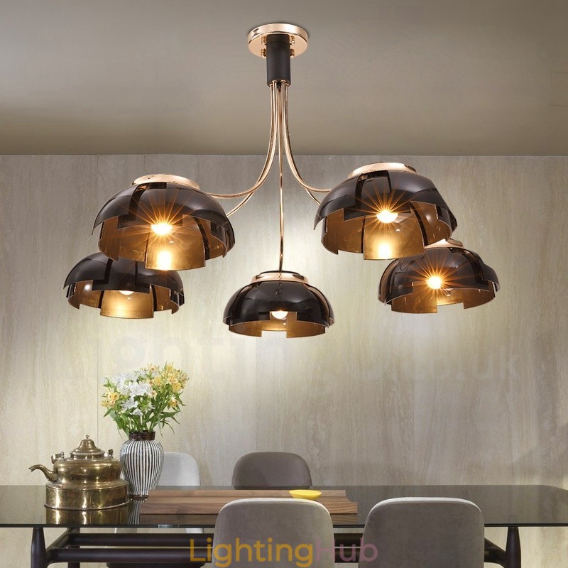 Modern Contemporary 5 Light Steel Chandelier with Acrylic Shade