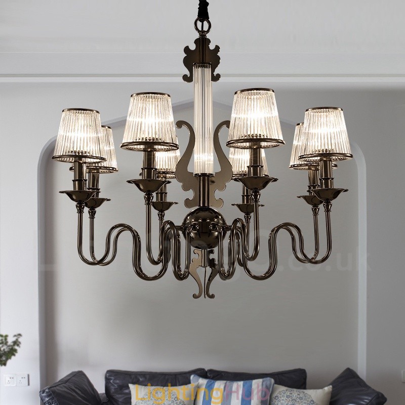 Modern Contemporary 8 Light Steel Chandelier with Acrylic Shade