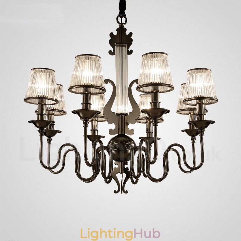 Modern Contemporary 8 Light Steel Chandelier with Acrylic Shade