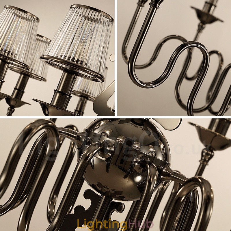 Modern Contemporary 15 Light Steel Chandelier with Acrylic Shade
