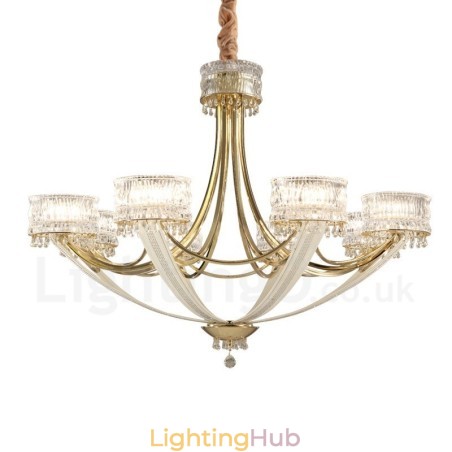 Modern Contemporary 8 Light Steel Chandelier with Crystal Shade Modern Contemporary 8 Light Steel Chandelier with Crystal Shade