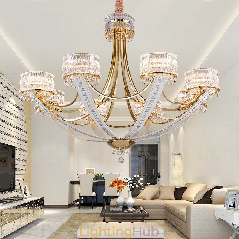 Modern Contemporary 8 Light Steel Chandelier with Crystal Shade