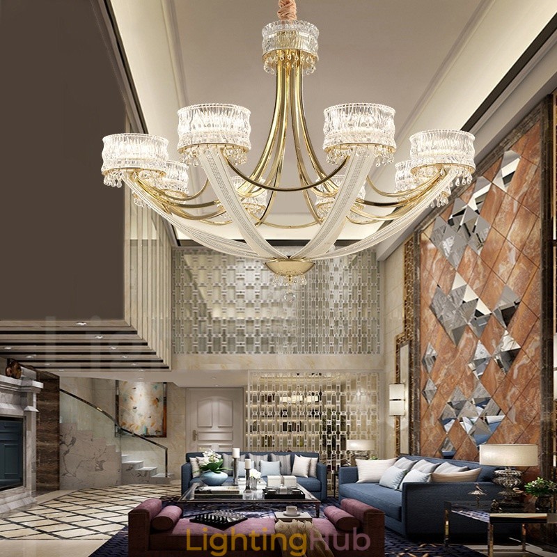 Modern Contemporary 8 Light Steel Chandelier with Crystal Shade