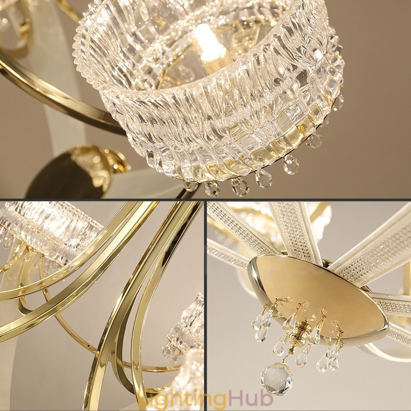 Modern Contemporary 8 Light Steel Chandelier with Crystal Shade