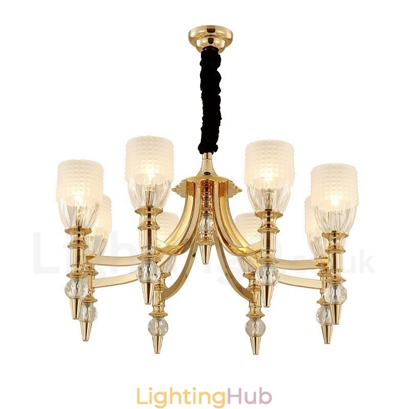 Mediterranean 8 Light Steel Chandelier with Glass Shade