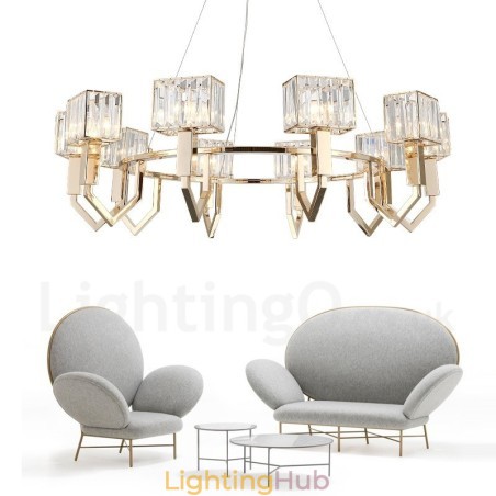 Modern Contemporary 10 Light Steel Pendant Light with Crystal Shade Modern Contemporary 10 Light Steel Pendant Light with Crystal Shade