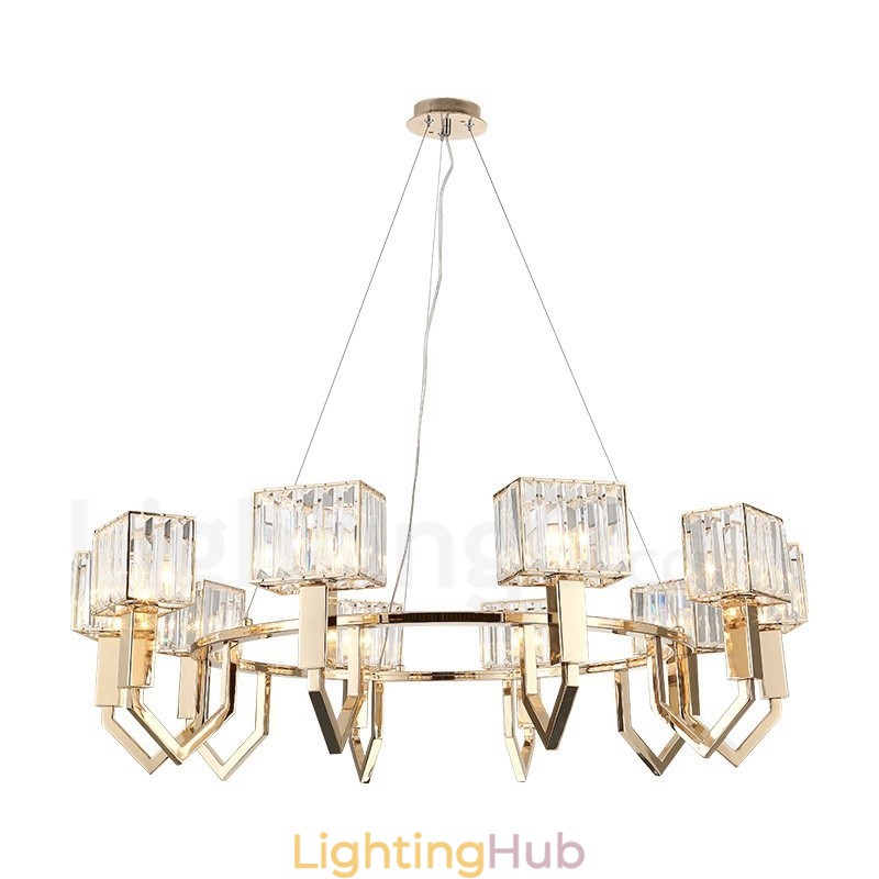 Modern Contemporary 10 Light Steel Pendant Light with Crystal Shade