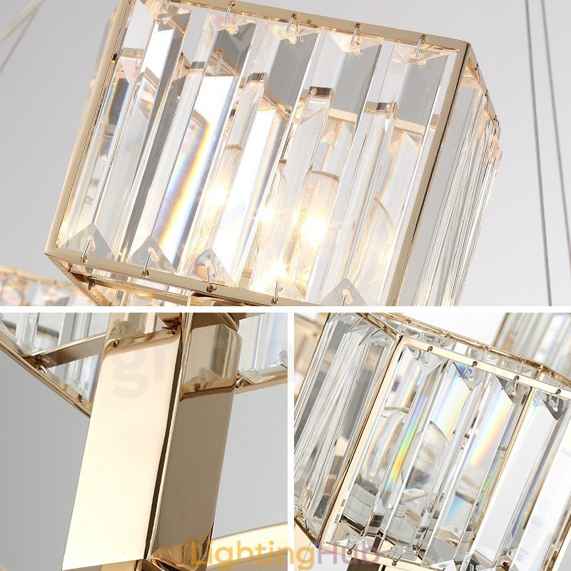 Modern Contemporary 10 Light Steel Pendant Light with Crystal Shade