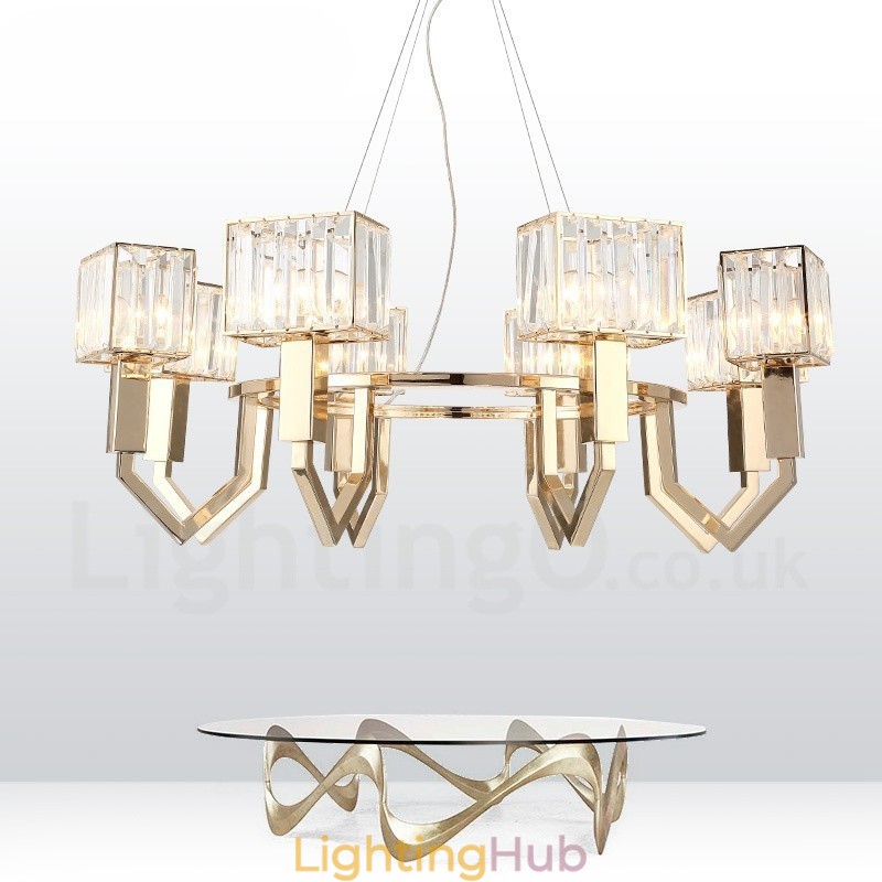 Modern Contemporary 8 Light Steel Pendant Light with Crystal Shade