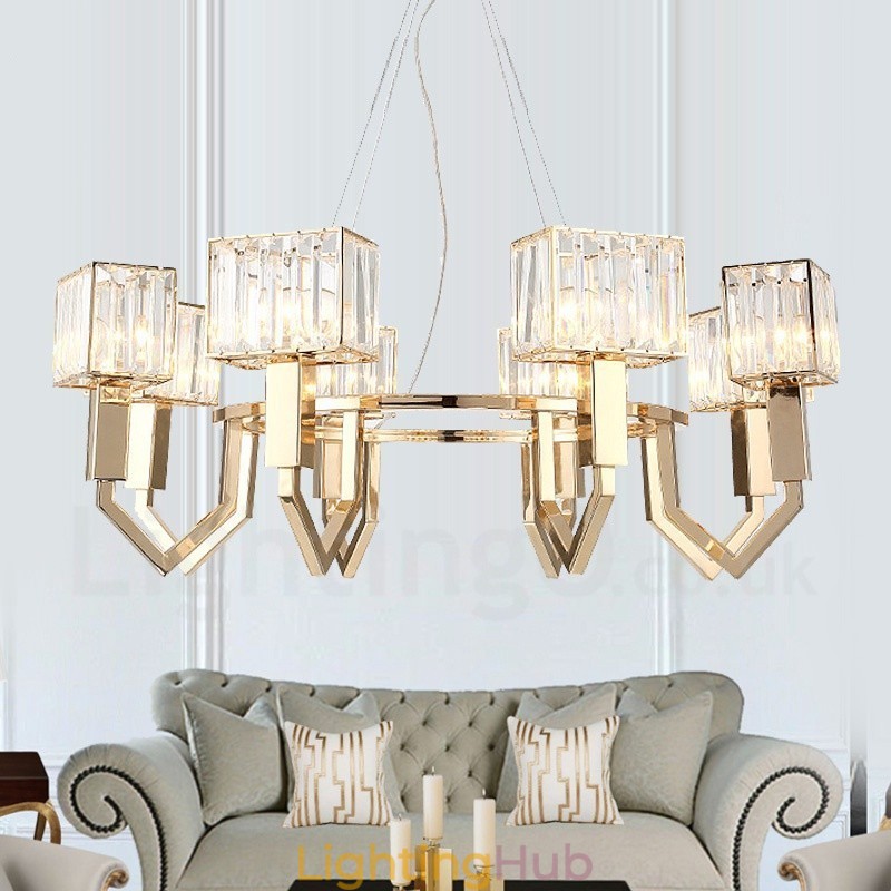 Modern Contemporary 8 Light Steel Pendant Light with Crystal Shade