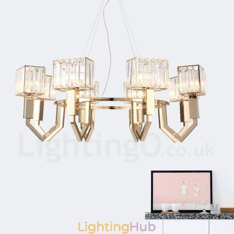 Modern Contemporary 8 Light Steel Pendant Light with Crystal Shade