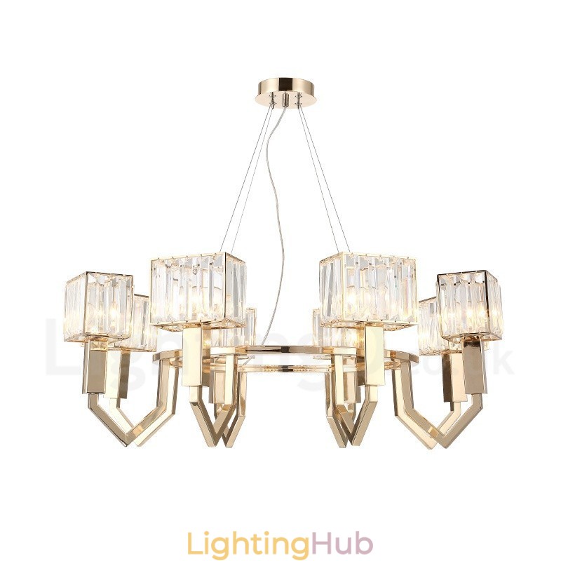 Modern Contemporary 8 Light Steel Pendant Light with Crystal Shade
