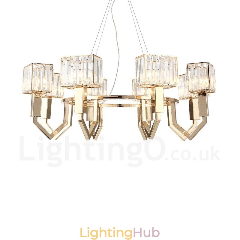 Modern Contemporary 8 Light Steel Pendant Light with Crystal Shade