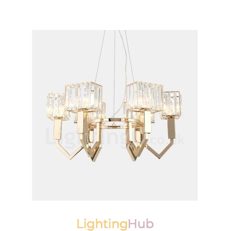 Modern Contemporary 6 Light Steel Pendant Light with Crystal Shade