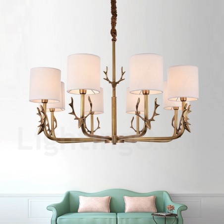 Rustic Lodge 8 Light Brass Chandelier with Fabric Shade Rustic Lodge 8 Light Brass Chandelier with Fabric Shade