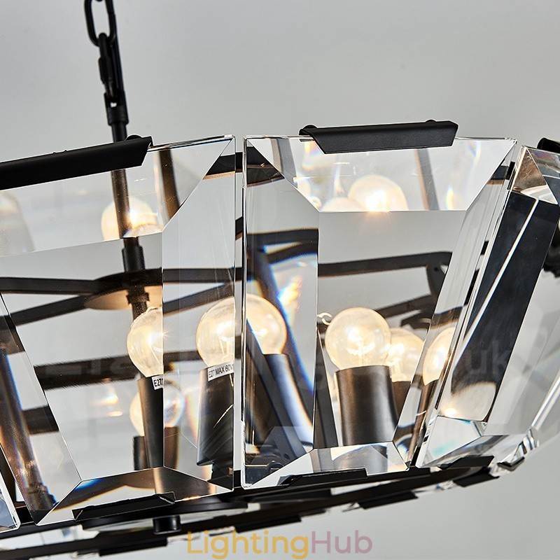 Modern Contemporary 8 Light Steel Pendant Light with CrystalGlass Shade