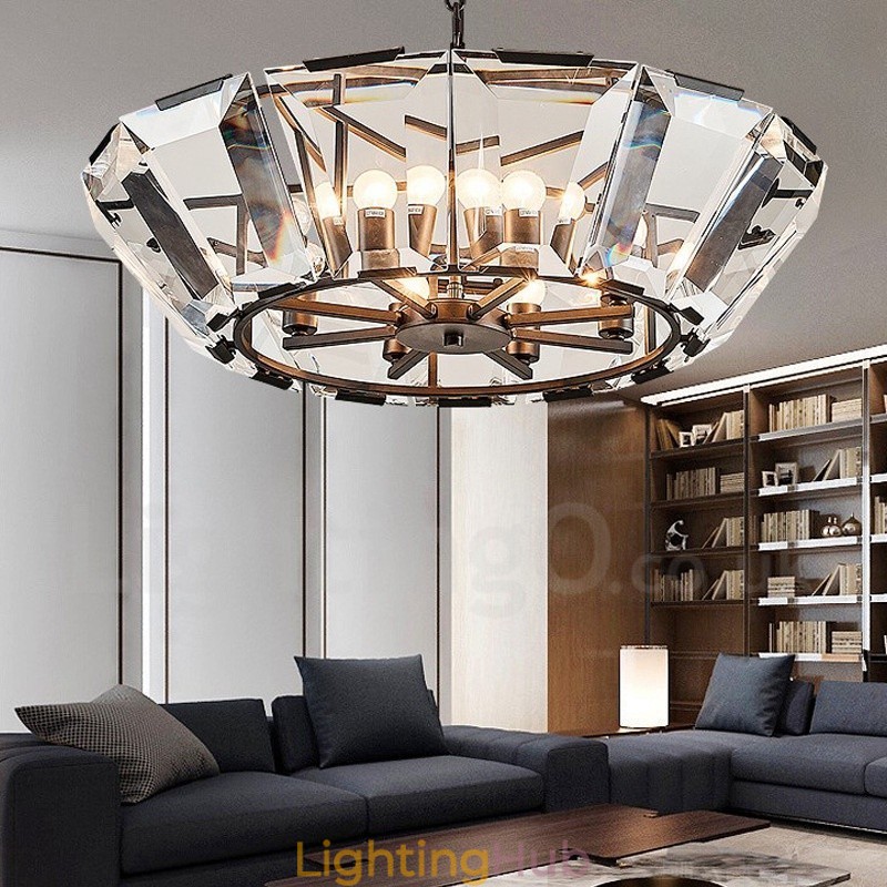 Modern Contemporary 8 Light Steel Pendant Light with CrystalGlass Shade
