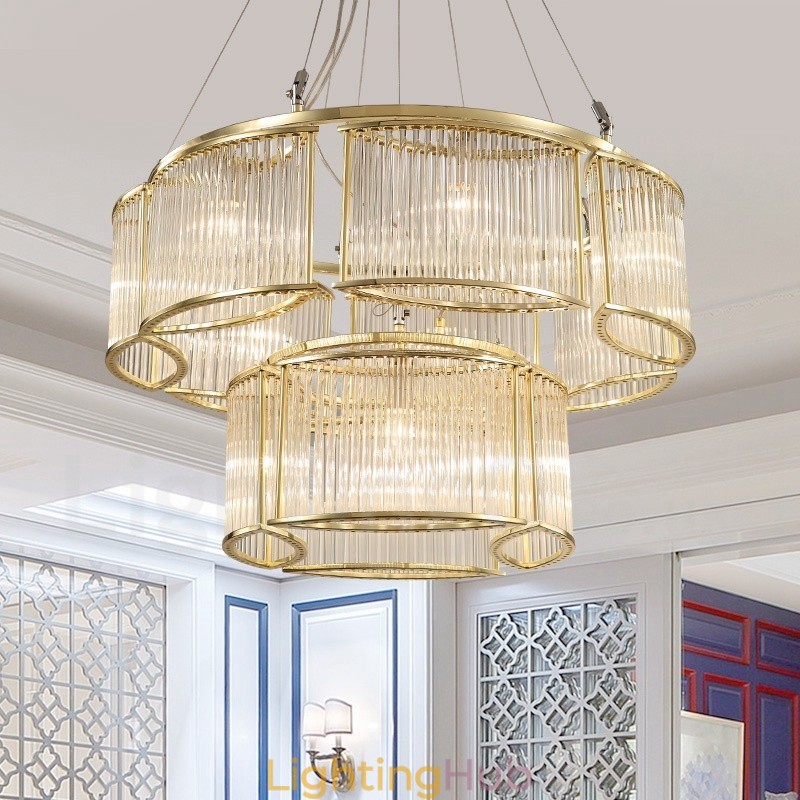 Modern Contemporary 11 Light Steel Pendant Light with CrystalGlass Shade