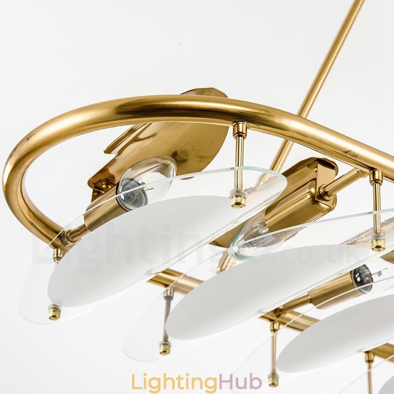 Modern Contemporary 9 Light Brass Pendant Light with Glass Shade