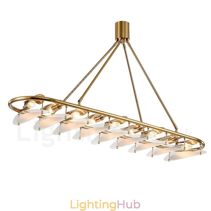 Modern Contemporary 9 Light Brass Pendant Light with Glass Shade