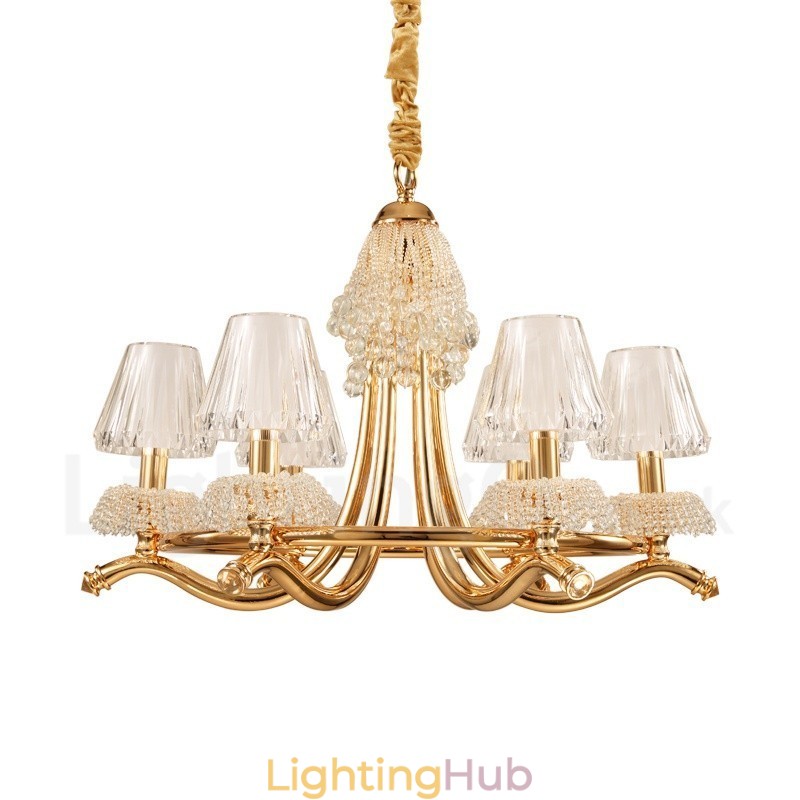 Modern Contemporary 6 Light Crystal Steel Chandelier with Acrylic Shade