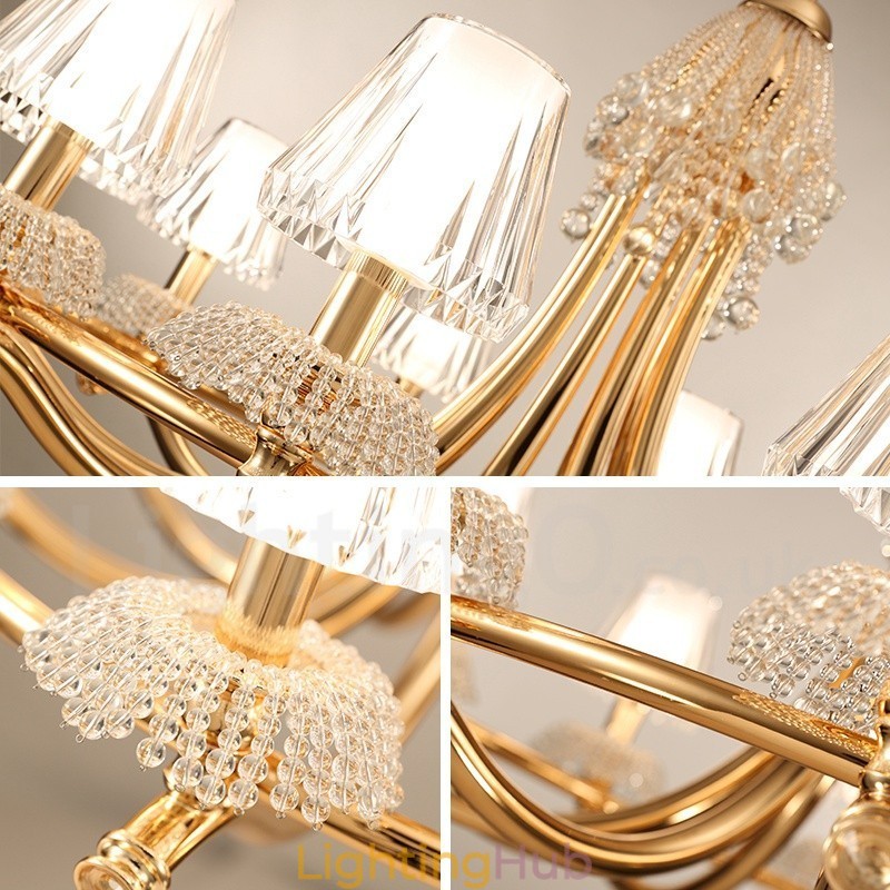 Modern Contemporary 6 Light Crystal Steel Chandelier with Acrylic Shade