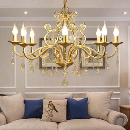 Rustic Lodge 8 Light Crystal Steel Chandelier with Fabric Shade Rustic Lodge 8 Light Crystal Steel Chandelier with Fabric Shade